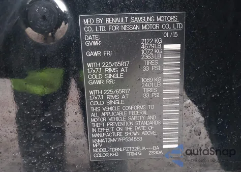 2015 Nissan Rogue S from USA, damaged, VIN KNMAT2MV7FP534853